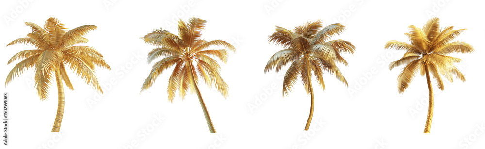 Fototapeta premium Shiny Gold Coconut Palm Tree Collection isolated on transparent or white background