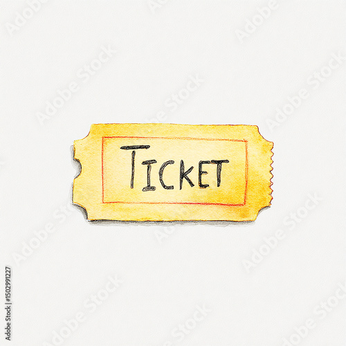 Watercolor Ticket Illustration Simple Design Admission Pass Event Entry Graphic Art Minimalist Style