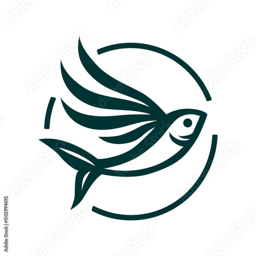 Elegant Flying Fish Logo in a Circle