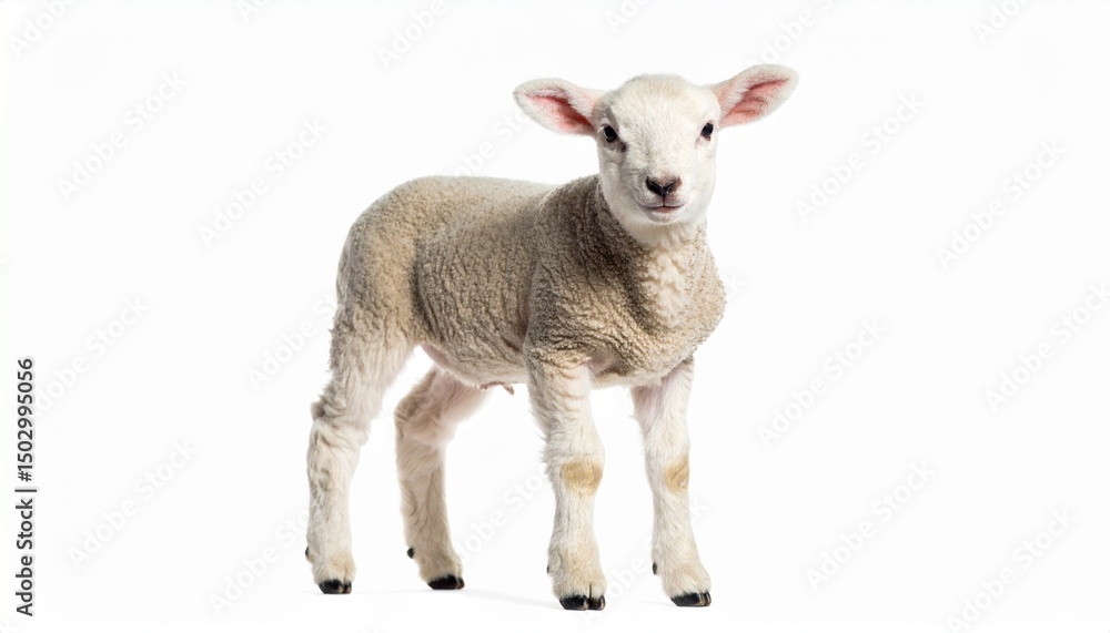 Cute Lamb Standing Isolated on White Background with Soft Studio Light Cute Lamb Standing Isolated on White Background with Soft Studio Light