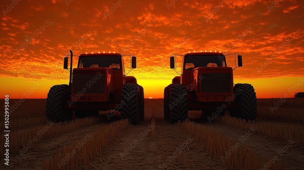 Naklejka premium Sunset Farm Tractor Silhouette