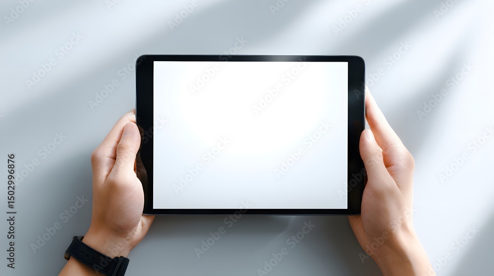 a person holding a tablet with an empty screen a person holding a tablet with an empty screen