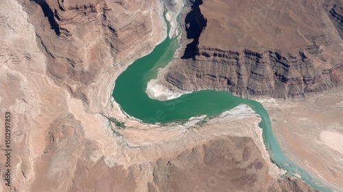 River winding through arid canyon landscape aerial view