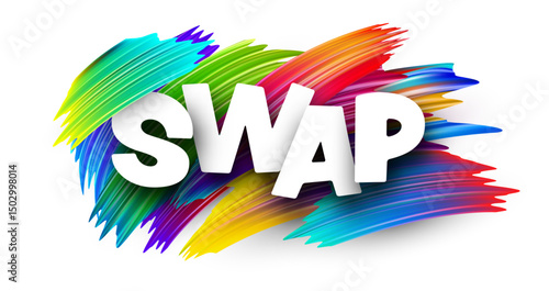 SWAP in bold white letters over dynamic colorful strokes. Vector illustration for crypto and DeFi platforms.