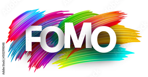 White FOMO text over bold rainbow brush strokes. Crypto slang for Fear of Missing Out.