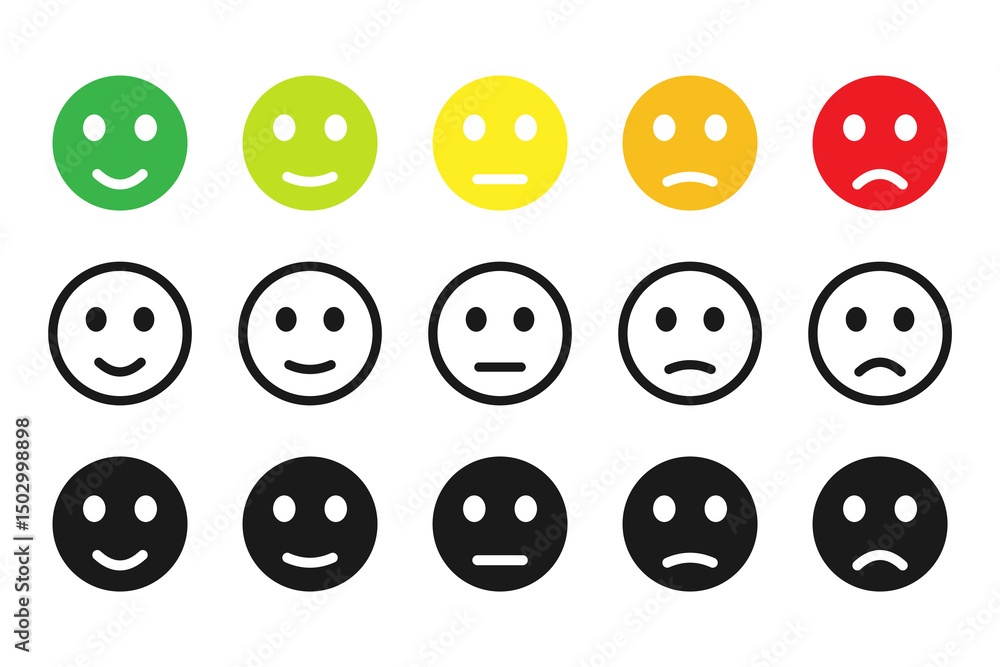 Emoticons set. Emoji faces collection. Emojis set. Happy and sad emoji. From positive to negative emotions. Vector Emoticons set. Emoji faces collection. Emojis set. Happy and sad emoji. From positive to negative emotions. Vector