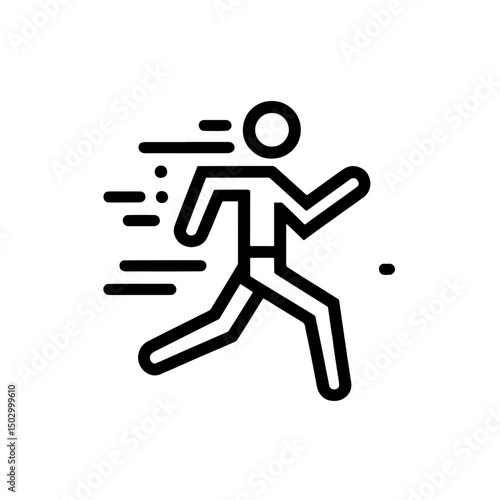 running person icon, jogging, flat outline vector, transparent background