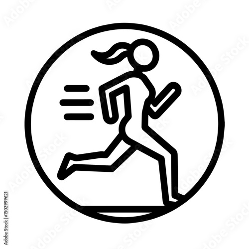 running person icon, jogging, flat outline vector, transparent background