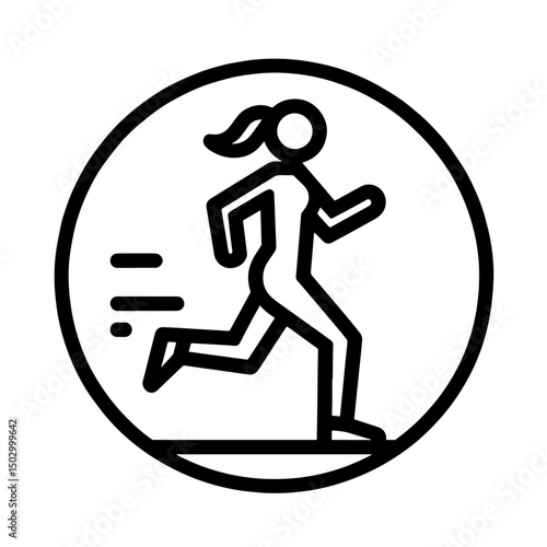 running person icon, jogging, flat outline vector, transparent background
