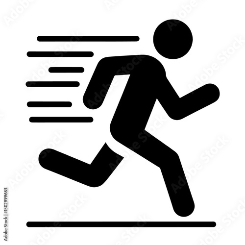 running person icon, jogging, flat outline vector, transparent background