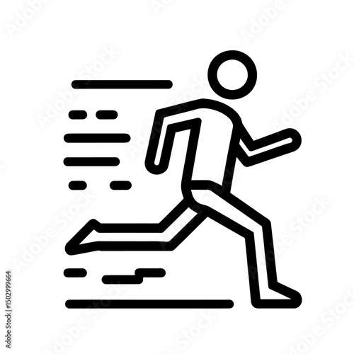 running person icon, jogging, flat outline vector, transparent background