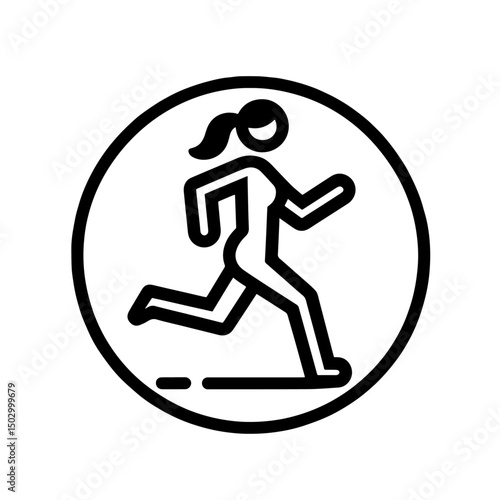 running person icon, jogging, flat outline vector, transparent background