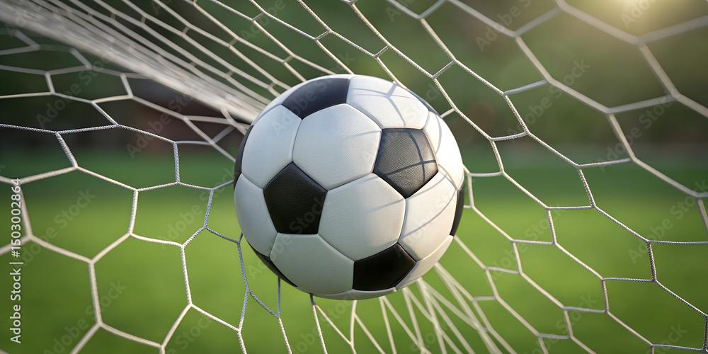 Fototapeta premium Soccer ball in net goal sports equipment game football competition