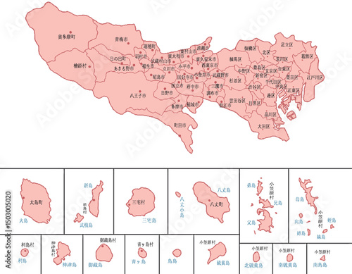 東京都　地図　ピンク　斑点　イラスト