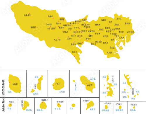 東京都　地図　黄色　斑点　イラスト