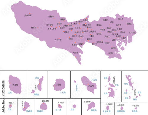 東京都　地図　紫　斑点　イラスト