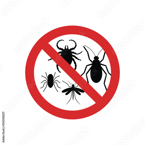 Prohibition sign featuring insects indicating pest control and protection from bugs and bites