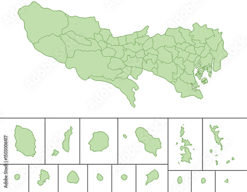 東京都　地図　黄緑　イラスト