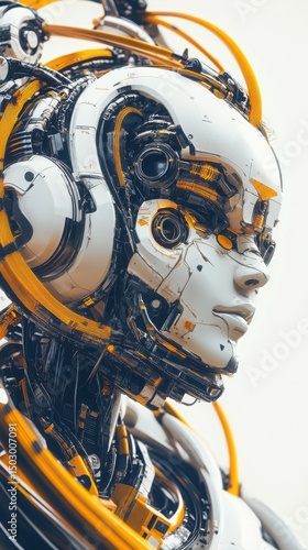 Cybernetic Female Robot Head Detailed Closeup Futuristic