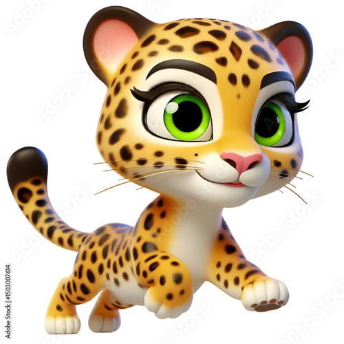 cartoon leopard on transparent background