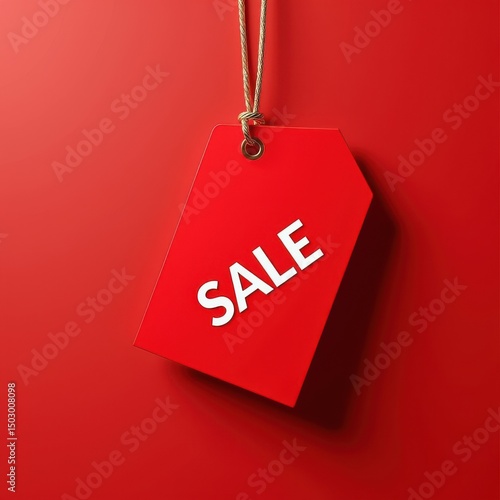 A vibrant red sale tag hanging against a contrasting background, perfect for promotions, retail advertising, or marketing materials to attract customers and highlight discounts.