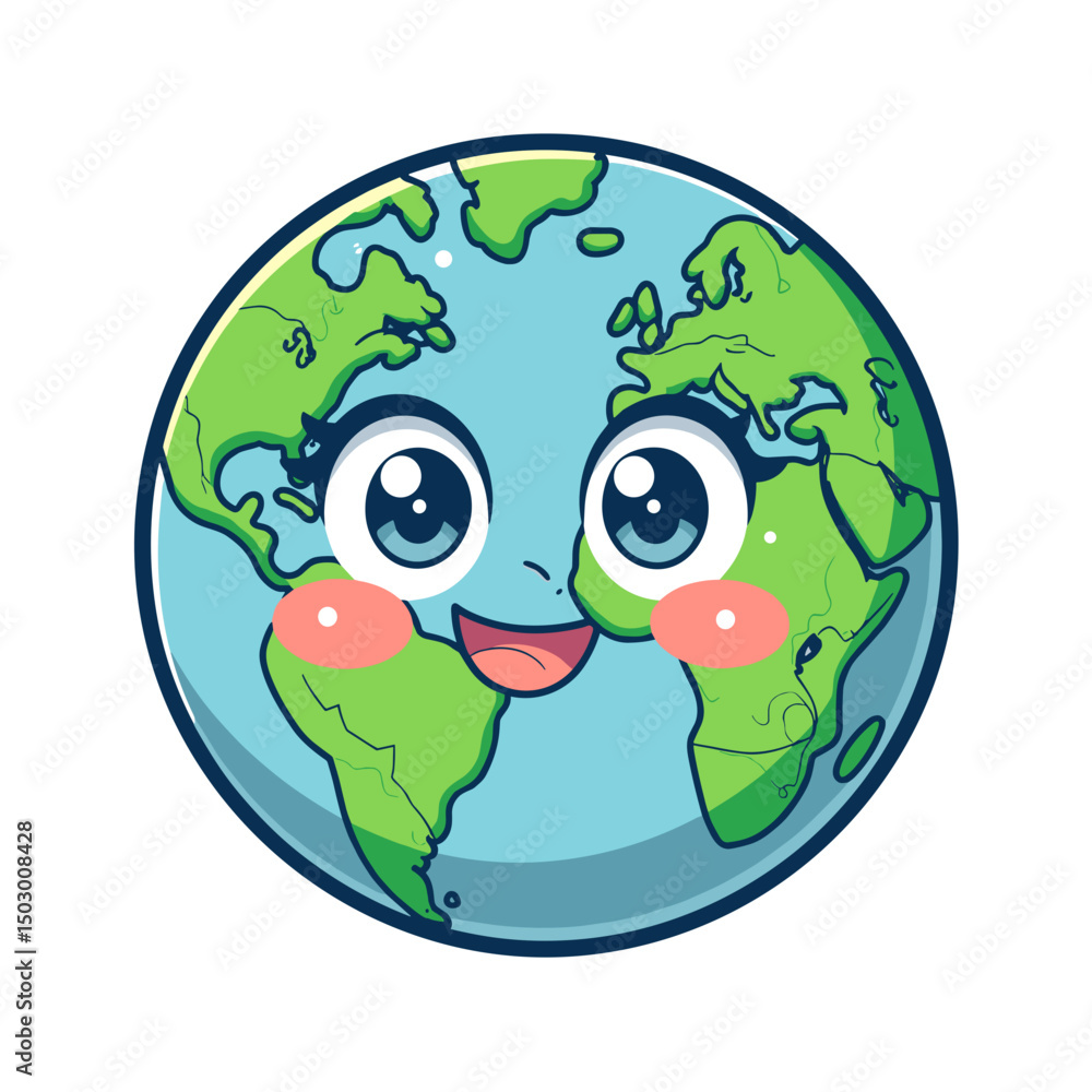 Obraz premium Smiling cartoon Earth character with large eyes and cheerful expression 