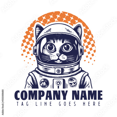 Hand drawn cat astronaut illustration in vintage style