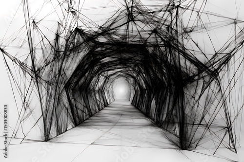 Abstract Black And White Tunnel Sketch Depicting Depth And Perspective