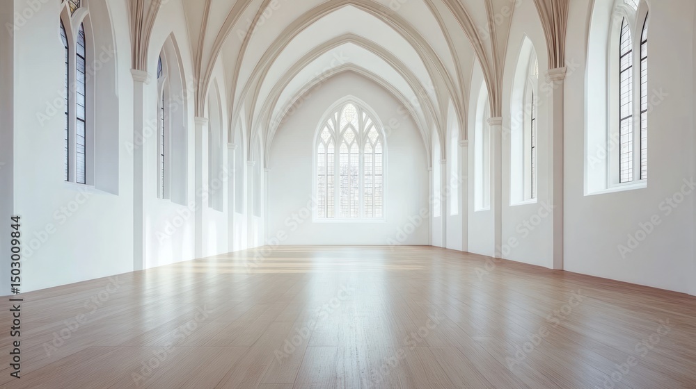 Obraz premium Empty, spacious gothic cathedral interior.