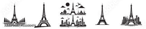eiffel tower silhouette icon vector