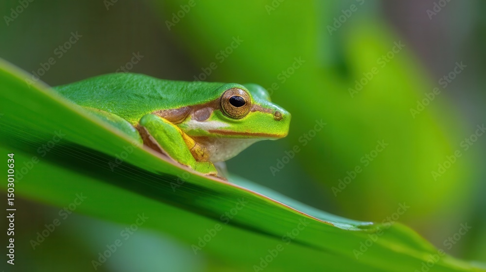 A vibrant tree frog rests on a tropical leaf, embodying nature's delicate beauty. A vibrant tree frog rests on a tropical leaf, embodying nature's delicate beauty.