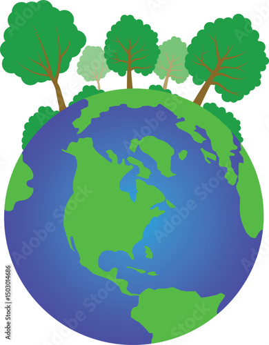 Earth Day Trees Crowning Earth Cartoon, earth and tree