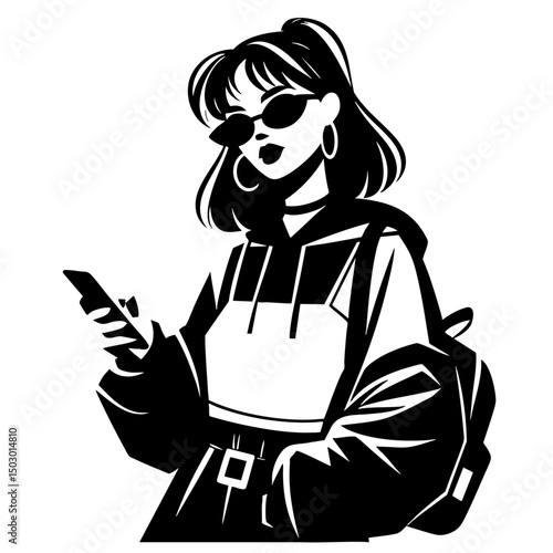 スマートフォンを操作する女性