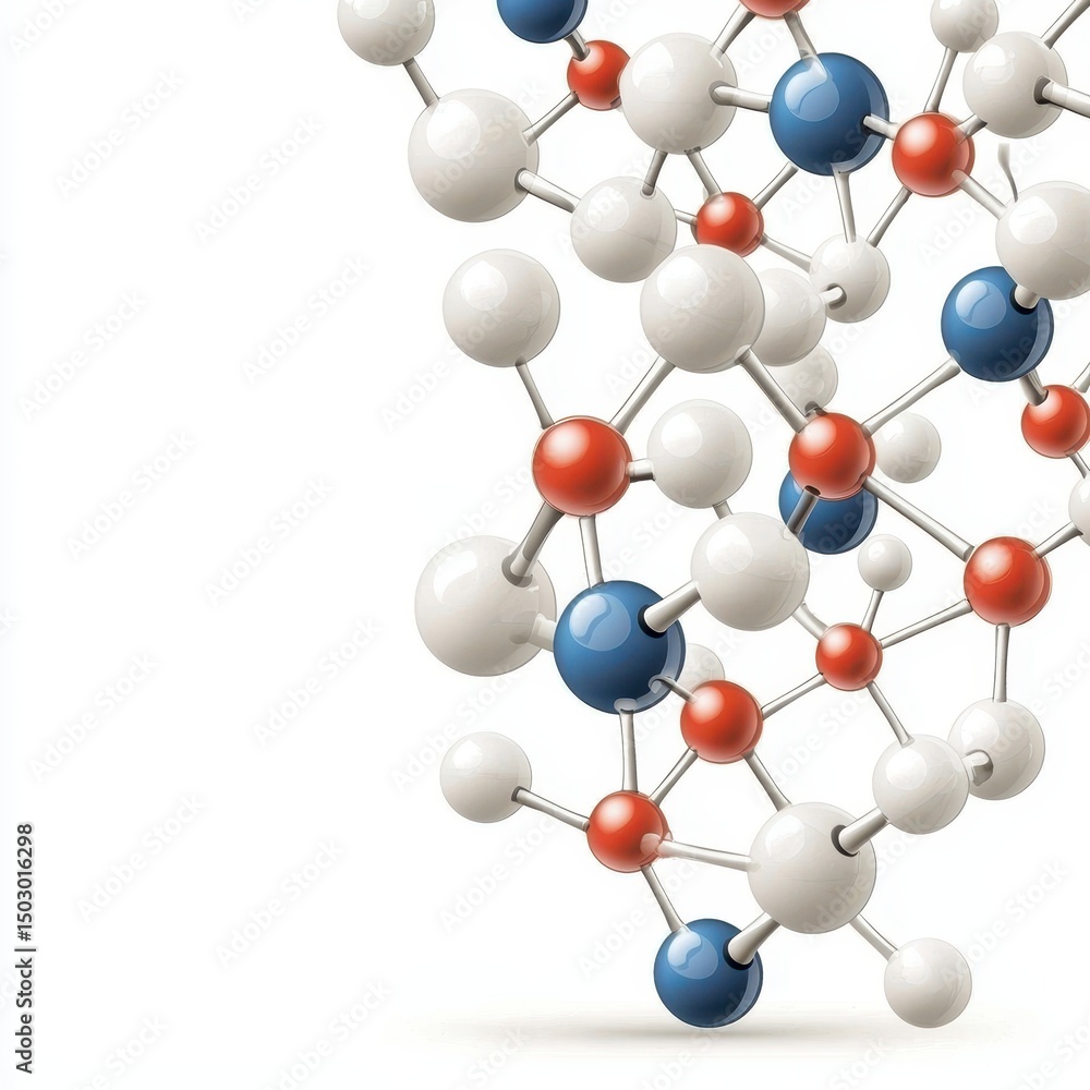 Obraz premium Abstract Molecular Structure Red, White, and Blue Spheres 3D Rendering