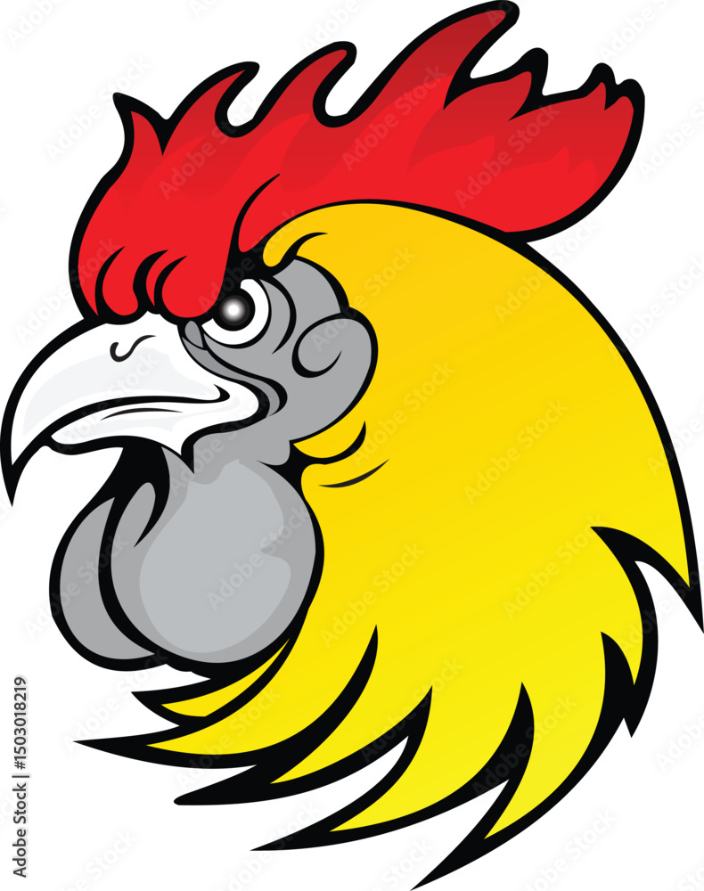 Obraz premium Rooster Head Illustration – Bold and Detailed Vector for Logos, Apparel, and Farm Branding
