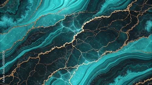 Elegant teal and gold marble texture for luxurious background design elements