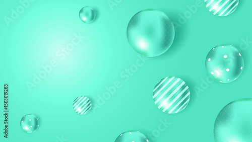 エメラルドグリーンのポップな抽象球体背景
