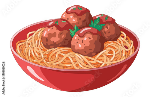 Traditional meatball noodles meal vector art

