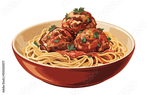 Traditional meatball noodles meal vector art

