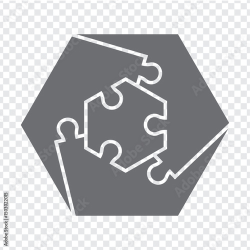 Simple icon polygonal puzzle in gray. Simple icon hexagon puzzle of the three elements  and center on transparent background for your web site design, app, UI. EPS10.