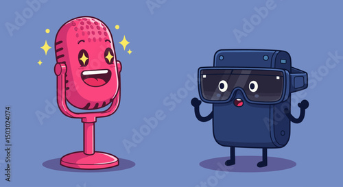 Friendly cartoon microphone and square character illustration