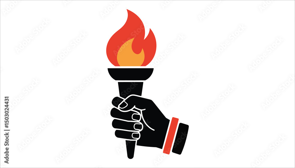 Flaming Torch Icon Hand Holding Fire Vector Illustration