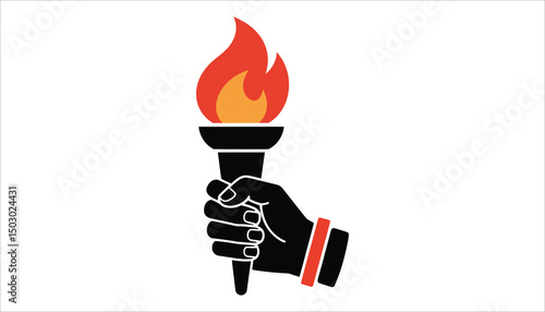 Flaming Torch Icon Hand Holding Fire Vector Illustration