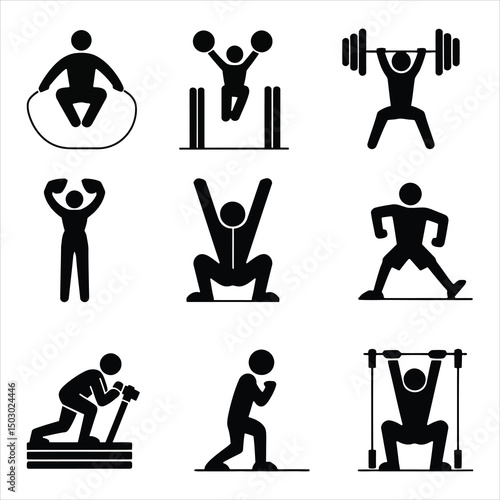 Fitness Exercise Icon Set Gym Workout Training Vector Illustration