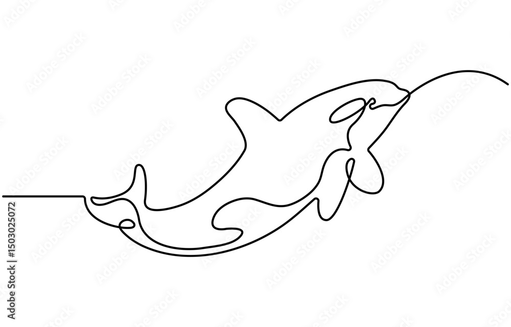 Fototapeta premium Continuous one line drawing of killer whale. Simple illustration of orca whale line art vector illustration