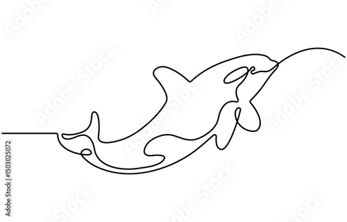 Continuous one line drawing of killer whale. Simple illustration of orca whale line art vector illustration