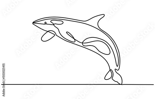 Continuous one line drawing of killer whale. Simple illustration of orca whale line art vector illustration