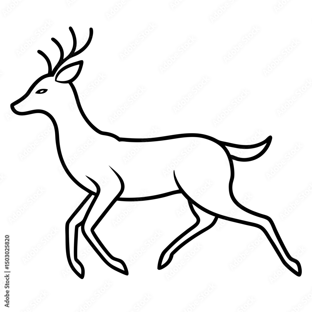 Fototapeta premium Deer black and white line drawing simple on white background