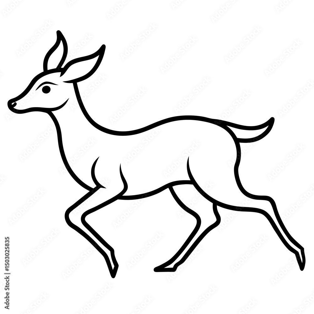 Deer black and white line drawing simple on white background Deer black and white line drawing simple on white background