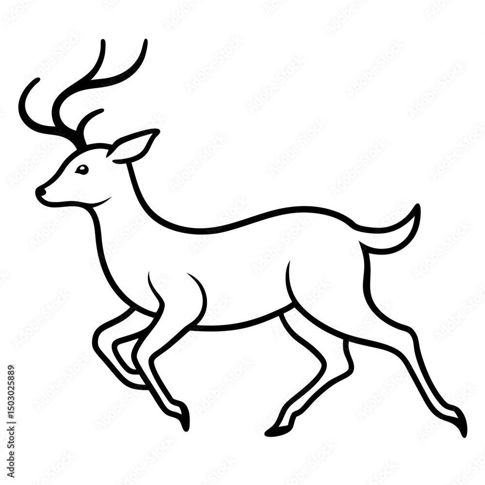 Fototapeta premium Deer black and white line drawing simple on white background